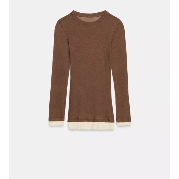 Zara NWT Women's Brown and Off White Long Sleeve Top - Picture 7 of 10